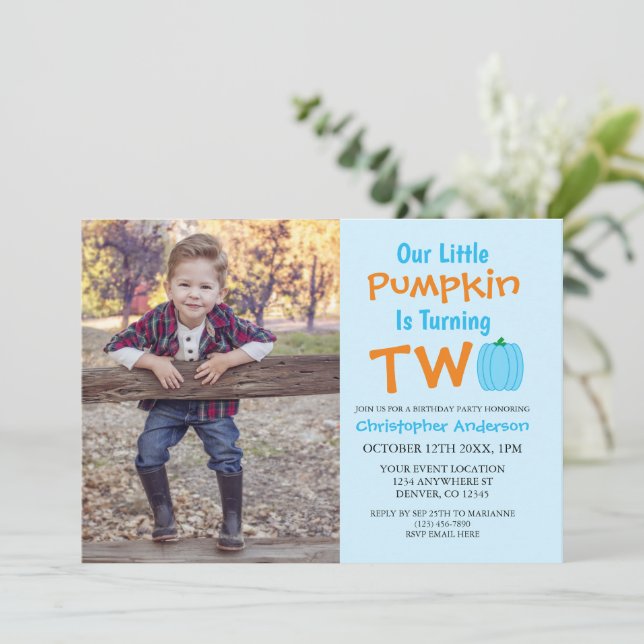 Little Pumpkin 2nd Birthday Invitation (Standing Front)