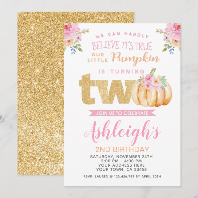 Little Pumpkin 2nd Birthday Invitation (Front/Back)