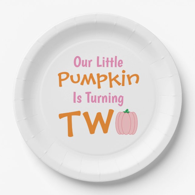 Little Pumpkin 2nd Birthday Paper Plate (Front)