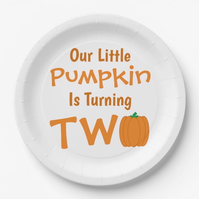 Little Pumpkin 2nd Birthday Paper Plate (Front)