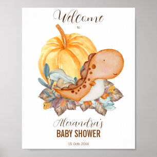 Little pumpkin and dinosaur baby shower welcome poster