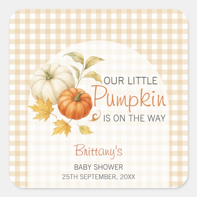 Little Pumpkin Autumn Baby Shower Square Sticker (Front)