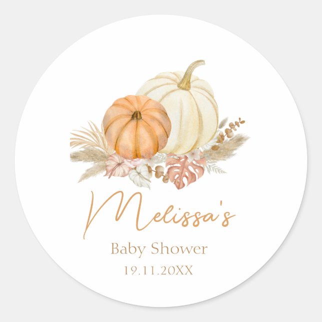 Little Pumpkin Autumn Boho Fall Floral Baby Shower Classic Round Sticker (Front)