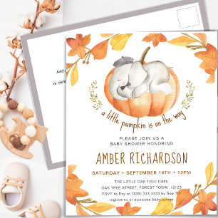 Little Pumpkin Autumn Elephant Boy Baby Shower Invitation Postcard