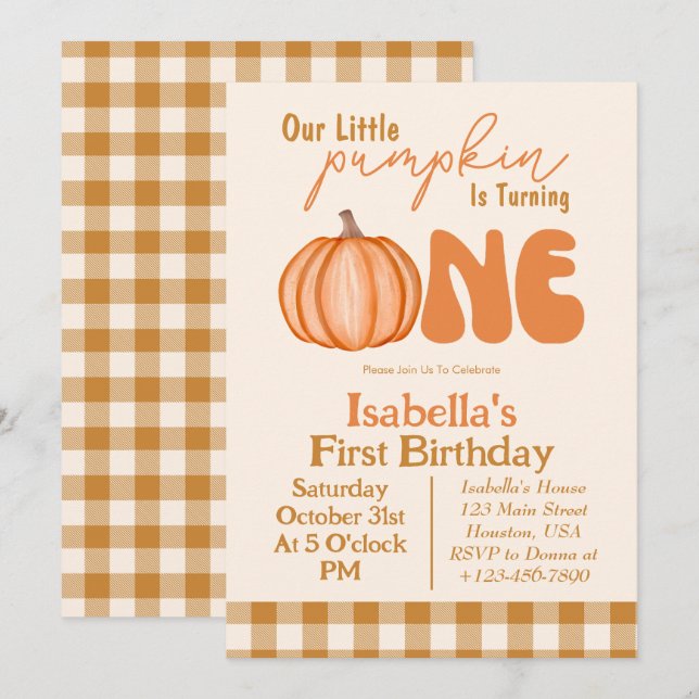 Little Pumpkin Autumn Fall 1st Birthday Invitation (Front/Back)