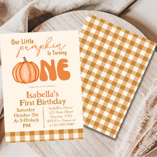 Little Pumpkin Autumn Fall 1st Birthday Invitation