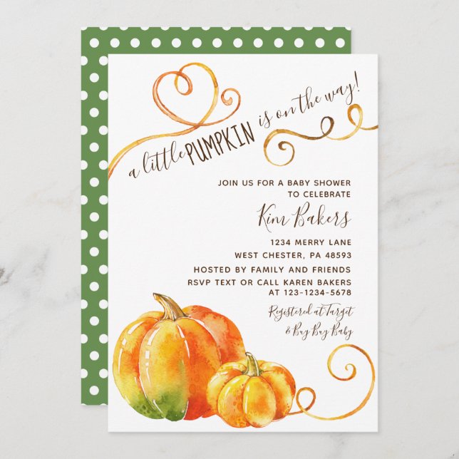 Little Pumpkin Autumn Fall Baby Shower Invitation (Front/Back)