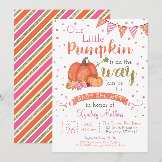 Little Pumpkin Autumn Fall Baby Shower Invitation (Front/Back)