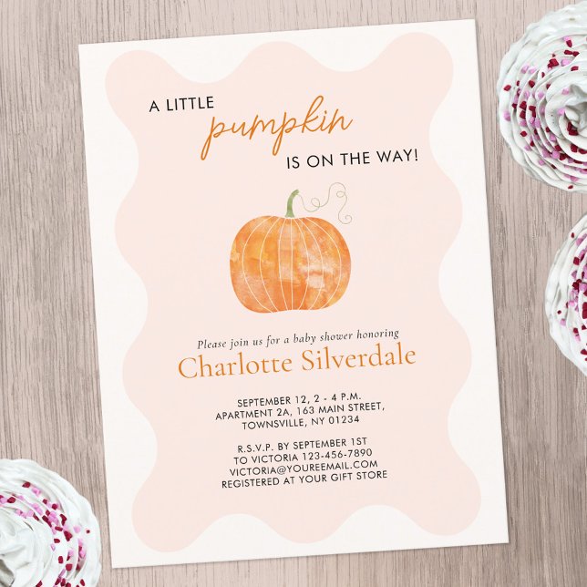 Little Pumpkin Autumn Fall Baby Shower Invitation Postcard (A Little Pumpkin is on the Way autumn fall themed personalized baby shower invitation postcard)