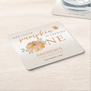  Little Pumpkin Autumn Fall First 1st Birthday Square Paper Coaster