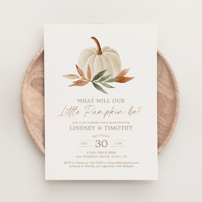 Little Pumpkin Autumn Fall Gender Reveal Invitation (Creator Uploaded)