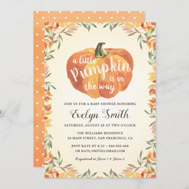 Little Pumpkin Autumn Fall Neutral Baby Shower Invitation (Front/Back)