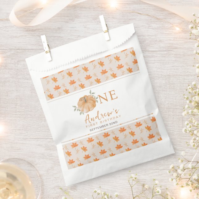 Little Pumpkin Autumn Fall Pattern First Birthday Favour Bags (Clipped)