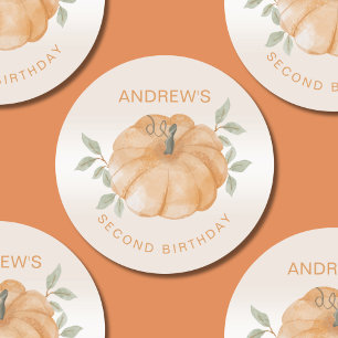Little Pumpkin Autumn Fall Second 2nd Birthday Classic Round Sticker