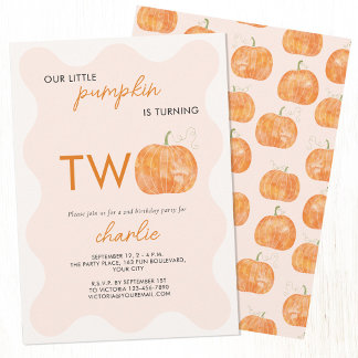 Little Pumpkin Autumn Fall Second 2nd Birthday Invitation