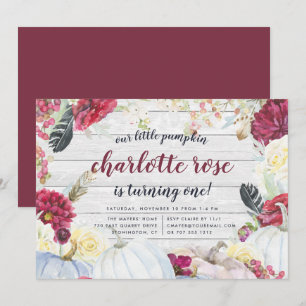 Little Pumpkin   Autumn Floral Birthday Party Invitation
