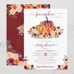 Little Pumpkin Autumn Floral Fall Baby Shower Invitation