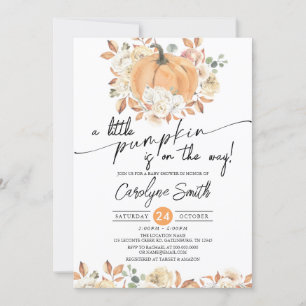 Little Pumpkin Autumn Floral Fall Baby Shower Invitation
