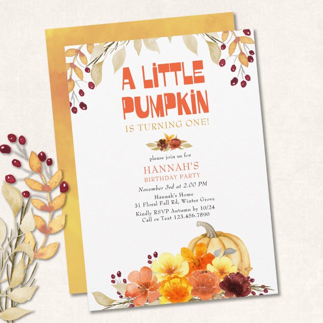 Little Pumpkin Autumn Flowers Any Age Birthday Invitation (Creator Uploaded)
