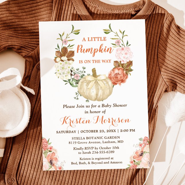 Little Pumpkin Autumn Gold Fall Baby Shower Invitation (Perfect for celebrating the joy of welcoming a little pumpkin into the world.)