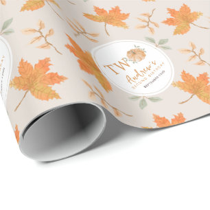 Little Pumpkin Autumn Leaf Fall 2nd Birthday Wrapping Paper