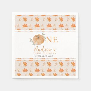 Little Pumpkin Autumn Leaf Fall First 1st Birthday Napkin