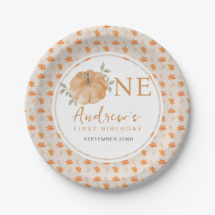 Little Pumpkin Autumn Leaf Fall First 1st Birthday Paper Plate