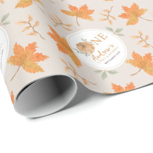 Little Pumpkin Autumn Leaf Fall First 1st Birthday Wrapping Paper