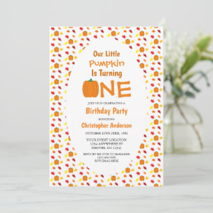 Little Pumpkin Autumn Leaves 1st Birthday Invitation