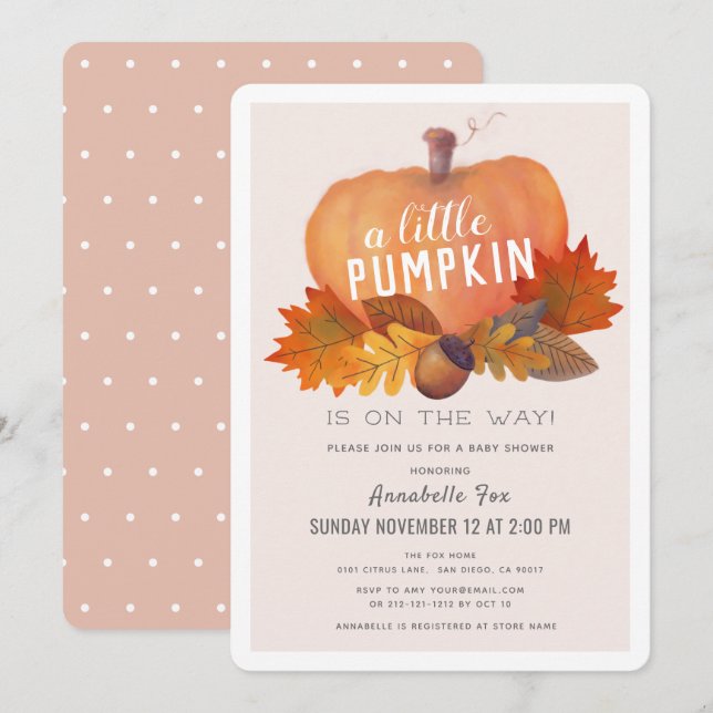 Little Pumpkin Autumn Leaves Baby Shower Invitation (Front/Back)