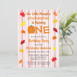 Little Pumpkin Autumn Leaves Birthday Invitation