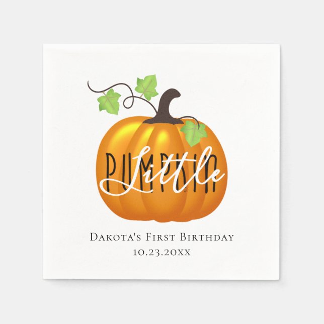 Little Pumpkin Autumn Neutral First Birthday Party Napkin (Front)