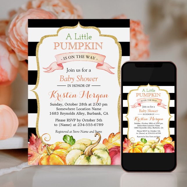 Little Pumpkin Autumn Stylish Fall Baby Shower Invitation (Perfect for parents-to-be who want to celebrate their little one's upcoming arrival.)
