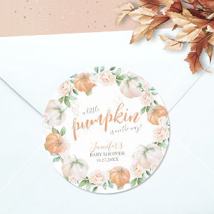 Little Pumpkin Autumn Watercolor Gold Baby Shower Classic Round Sticker