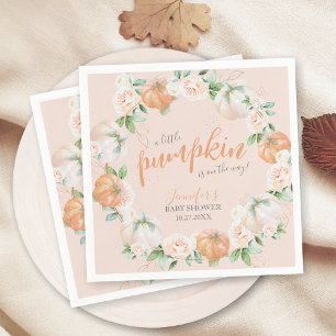 Little Pumpkin Autumn Watercolor Gold Baby Shower Napkin