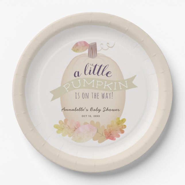 Little Pumpkin Baby Beige Baby Shower Paper Plate (Front)