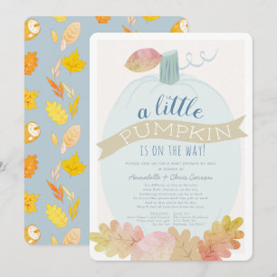 Little Pumpkin Baby Blue Baby Shower by Mail Invitation