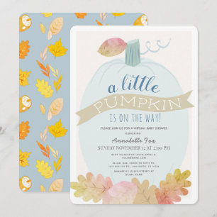 Little Pumpkin Baby Blue Virtual Baby Shower Invitation