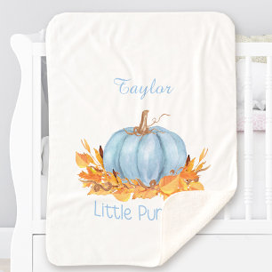 Little Pumpkin Baby Boy Blue Custom Name Sherpa Blanket