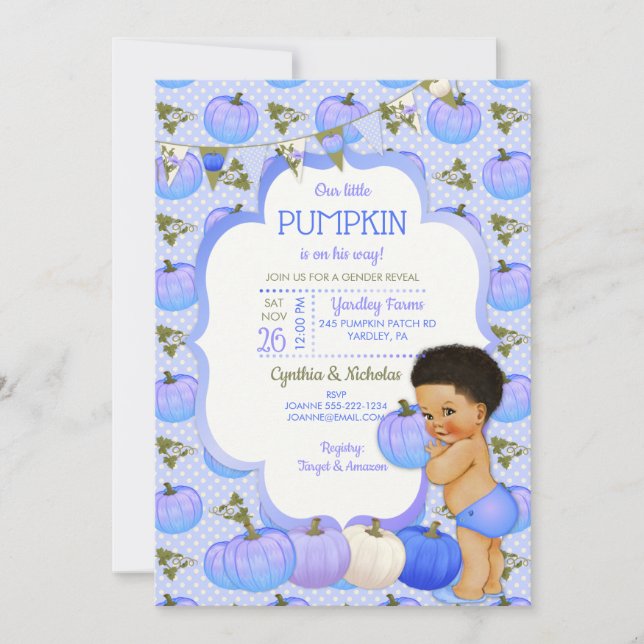 Little Pumpkin Baby Boy Shower Medium Curly Invitation (Front)