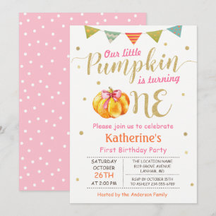 Little Pumpkin Baby Girl First Birthday Party Invitation