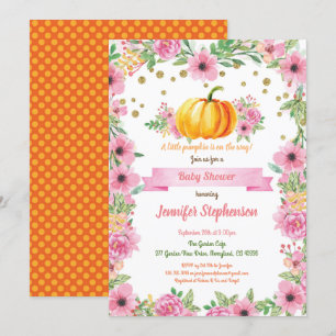 Little pumpkin baby girl shower invitation floral