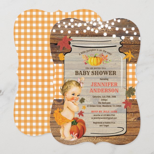 Little pumpkin baby girl shower invitation retro (Front/Back)