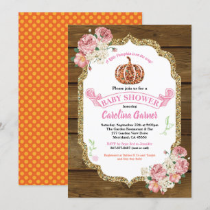 Little pumpkin baby girl shower invitation rustic