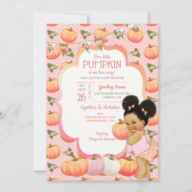 Little Pumpkin Baby Girl Shower Medium Puffs Invitation (Front)