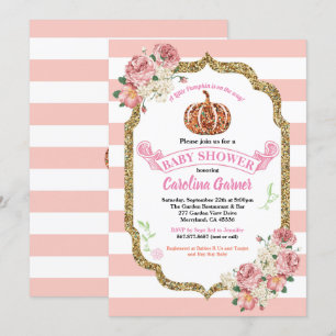 Little pumpkin baby girl shower pink and gold invitation