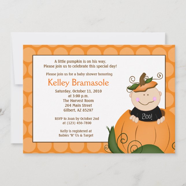 Little Pumpkin Baby Shower 5x7 Invitation (Front)