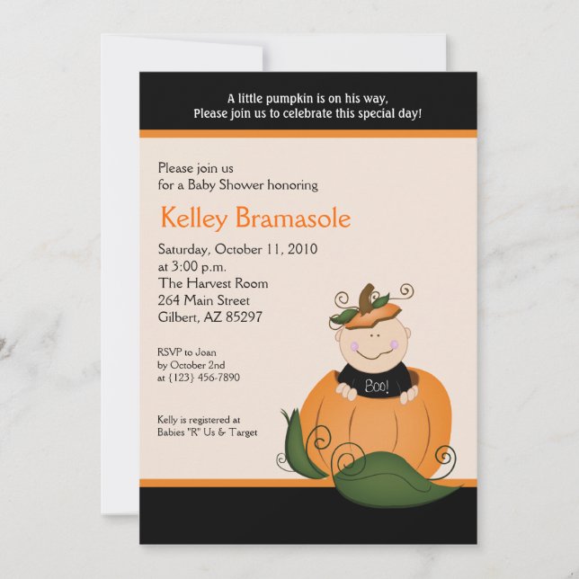 Little Pumpkin Baby Shower 5x7 Invitation (Front)