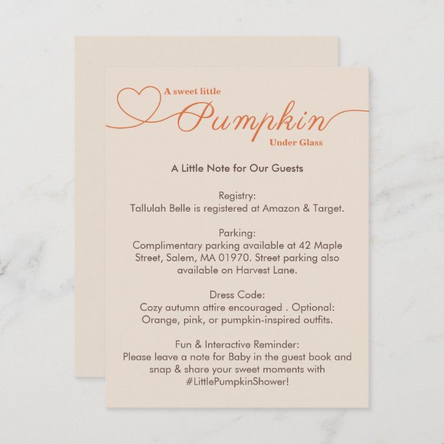 Little Pumpkin Baby Shower – Autumn Chic Enclosure Card (Front/Back)