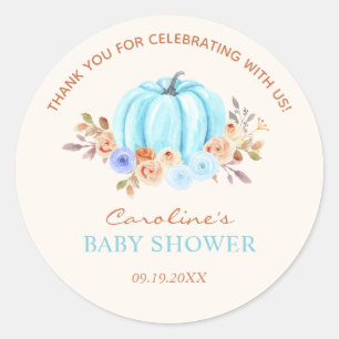 Little Pumpkin Baby Shower Blue Boy Classic Round Sticker